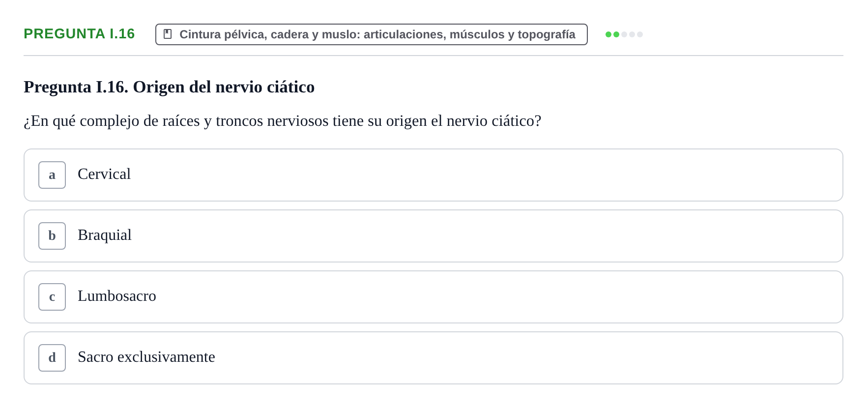 Enunciado: Pregunta I.16 · Anatomía Humana UAB Examen de repaso teórico: Vasos y nervios principales