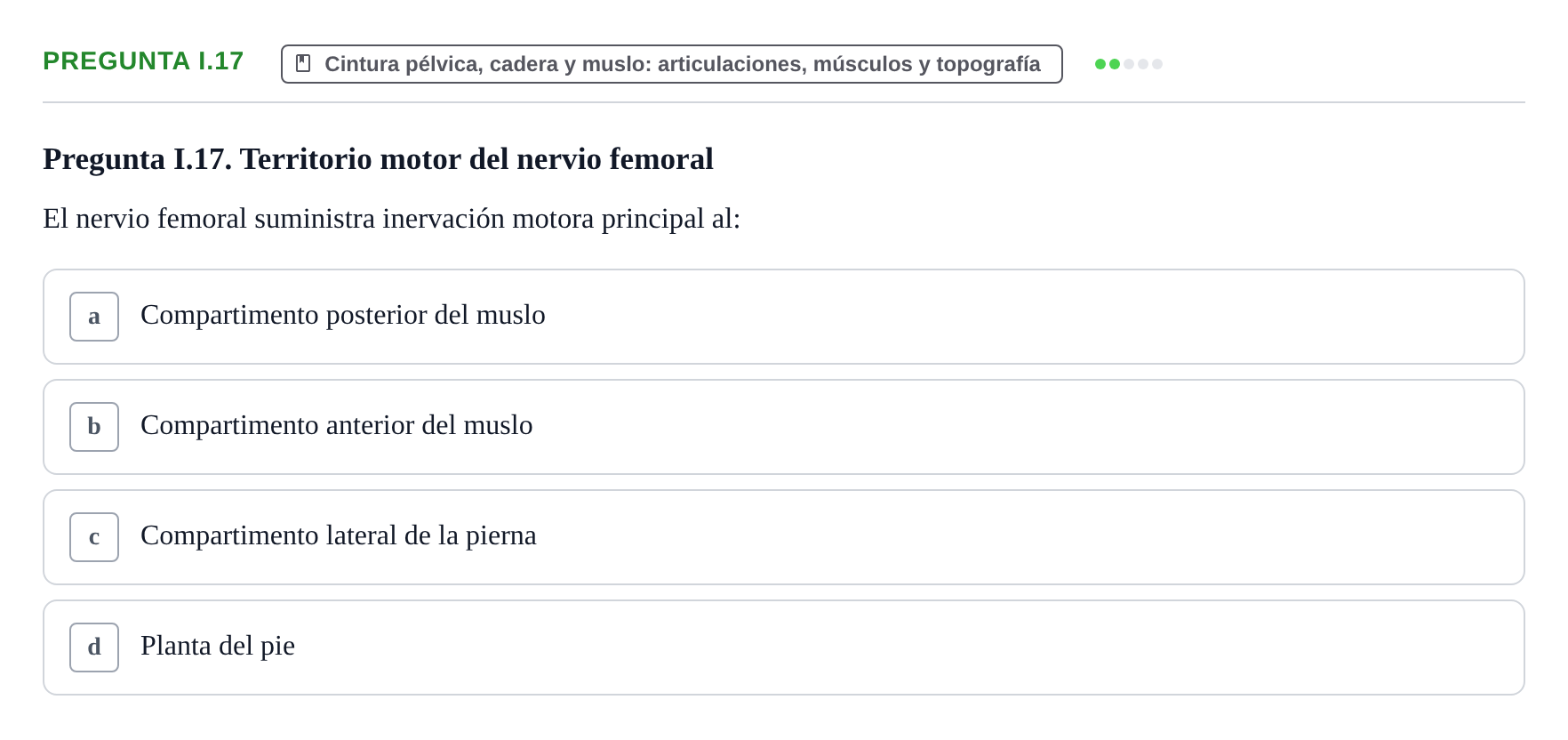 Enunciado: Pregunta I.17 · Anatomía Humana UAB Examen de repaso teórico: Vasos y nervios principales