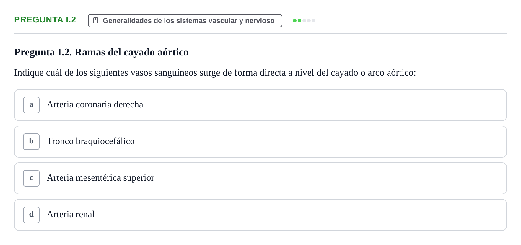 Enunciado: Pregunta I.2 · Anatomía Humana UAB Examen de repaso teórico: Vasos y nervios principales