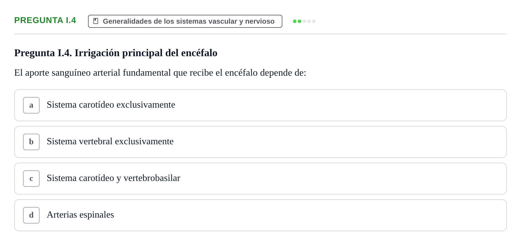 Enunciado: Pregunta I.4 · Anatomía Humana UAB Examen de repaso teórico: Vasos y nervios principales