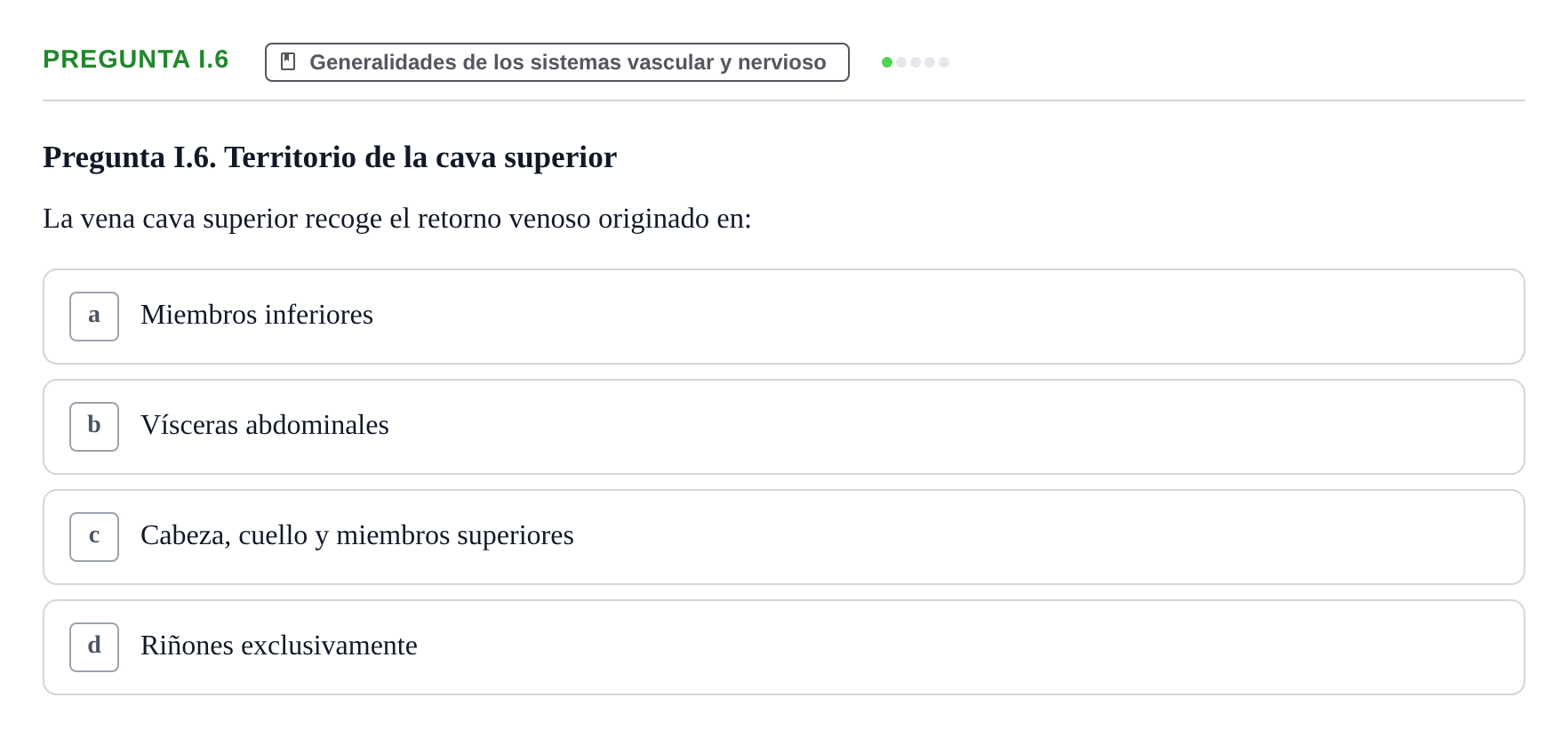 Enunciado: Pregunta I.6 · Anatomía Humana UAB Examen de repaso teórico: Vasos y nervios principales
