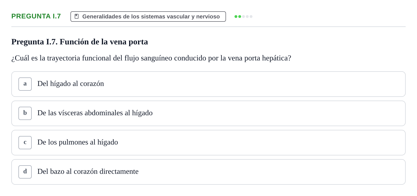 Enunciado: Pregunta I.7 · Anatomía Humana UAB Examen de repaso teórico: Vasos y nervios principales