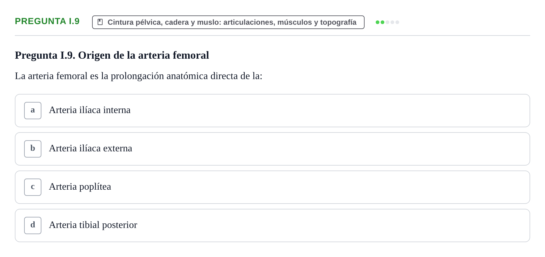 Enunciado: Pregunta I.9 · Anatomía Humana UAB Examen de repaso teórico: Vasos y nervios principales