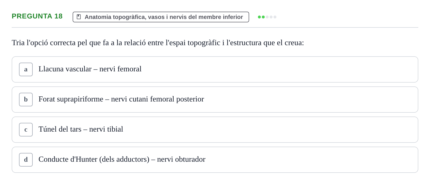 Enunciado: Pregunta 18 · Anatomia Humana: Generalitats i Aparell Locomotor UAB 2022