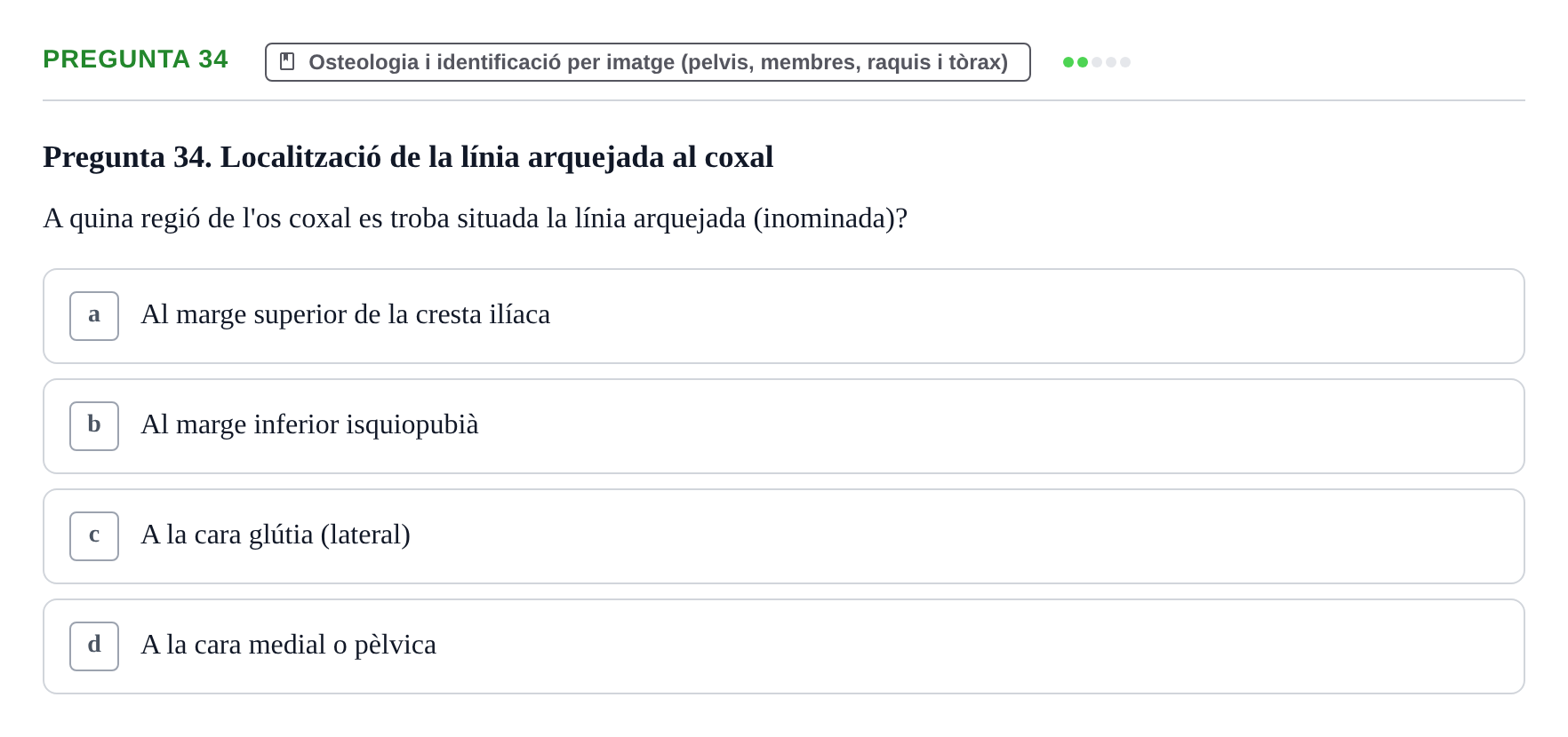 Enunciado: Pregunta 34 · Anatomia Humana: Generalitats i Aparell Locomotor UAB 2022