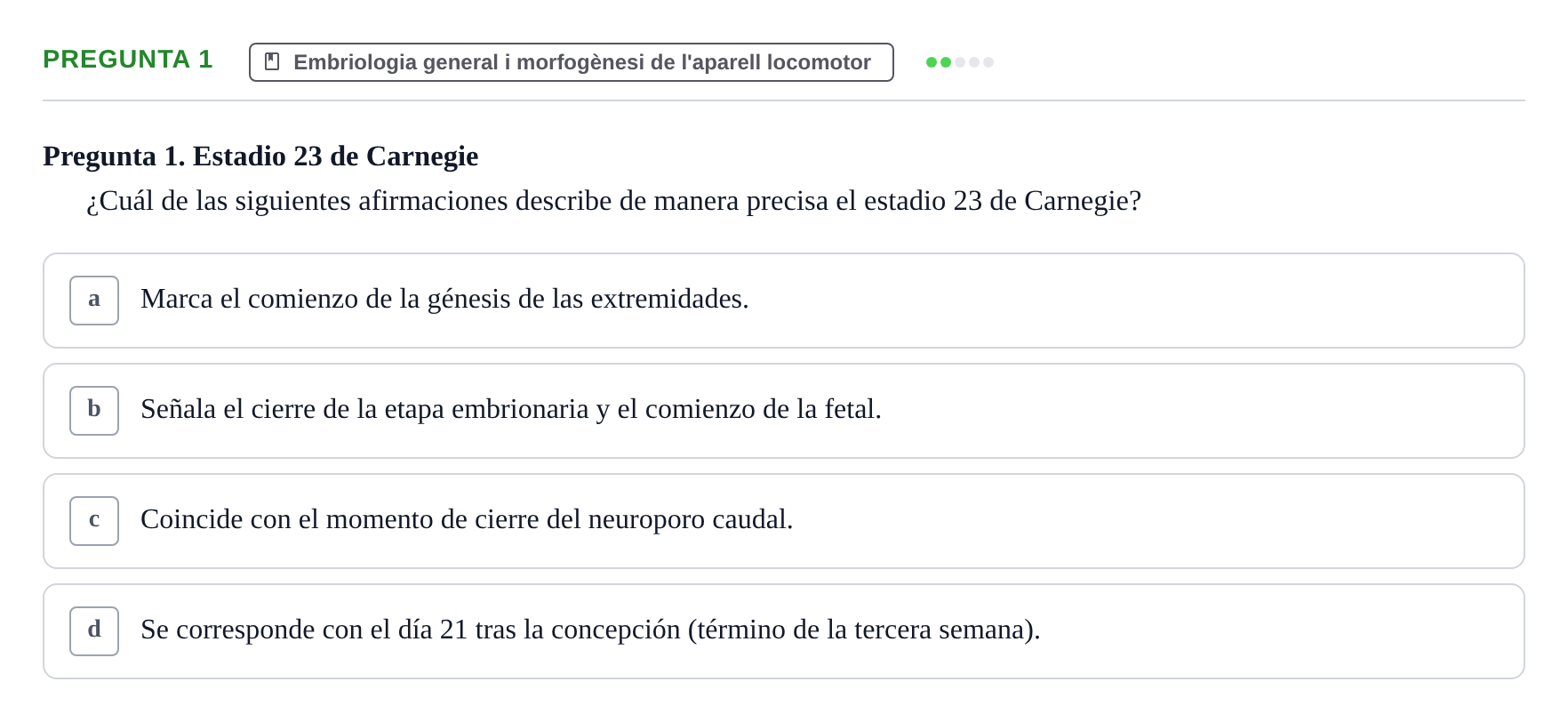 Enunciado: Pregunta 1 · Anatomia Humana: Generalitats i Aparell Locomotor UAB 2020