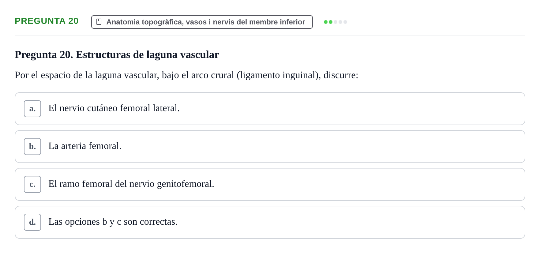Enunciado: Pregunta 20 · Anatomia Humana: Generalitats i Aparell Locomotor UAB 2020