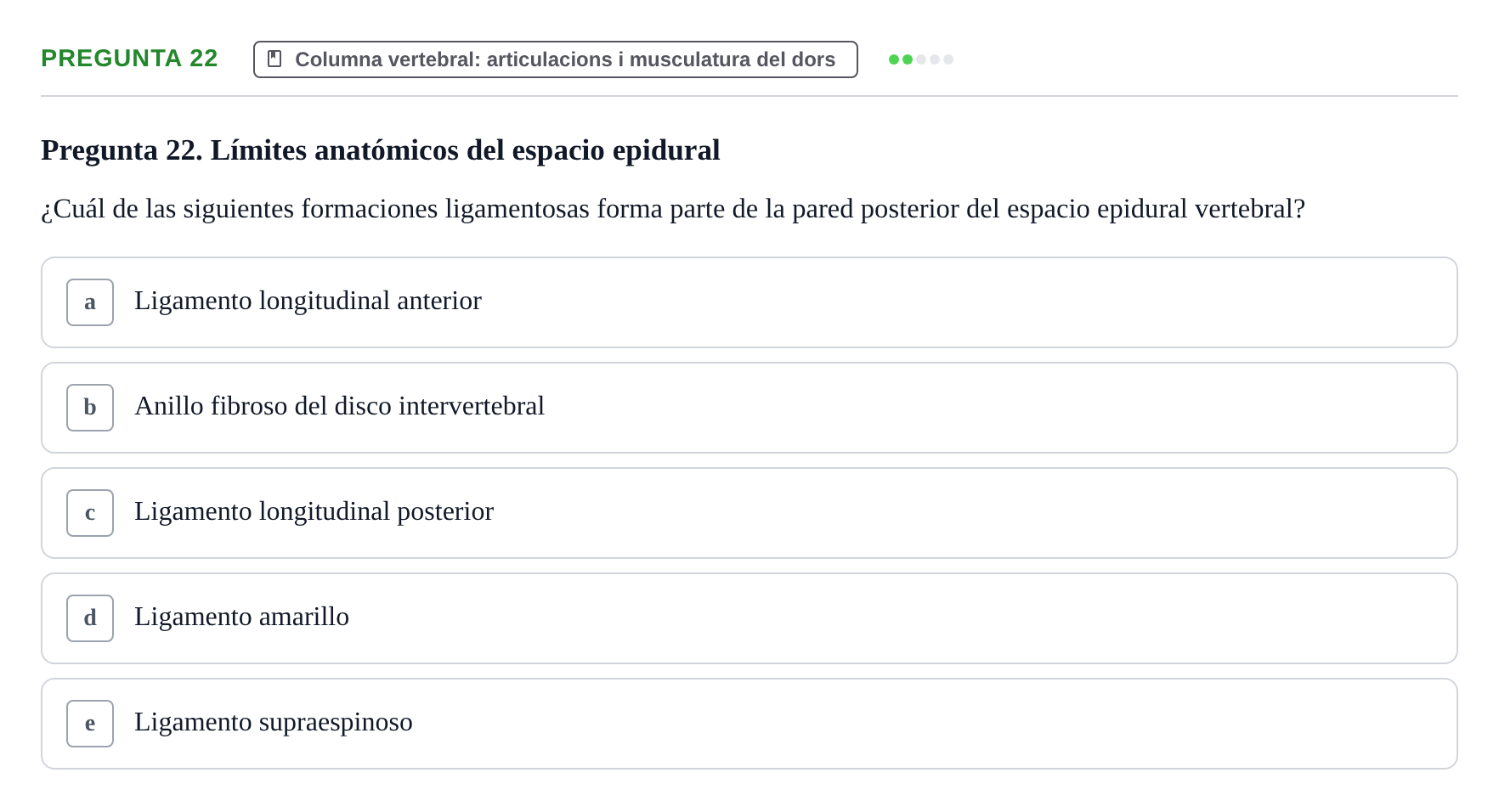 Enunciado: Pregunta 22 · Anatomia Humana: Generalitats i Aparell Locomotor UAB 2014