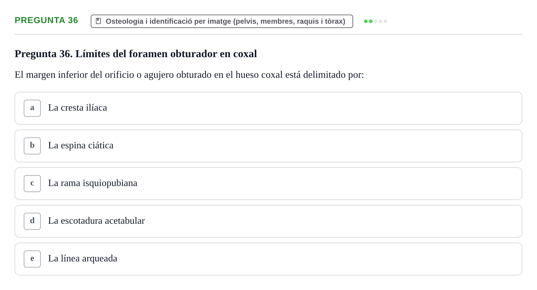 Enunciado: Pregunta 36 · Anatomia Humana: Generalitats i Aparell Locomotor UAB 2014