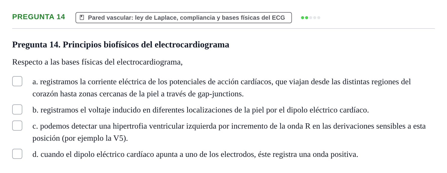 Enunciado: Pregunta 14 · Biofísica UAB 2023