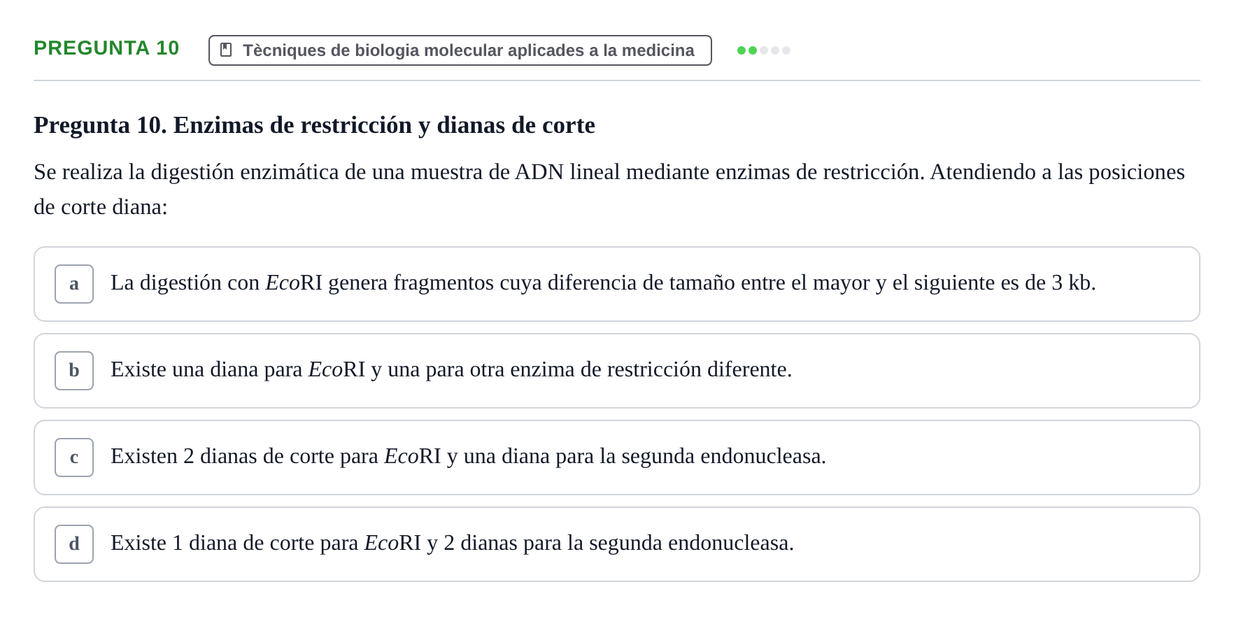 Enunciado: Pregunta 10 · Bioquímica Estructural i Biologia Molecular UAB 2025