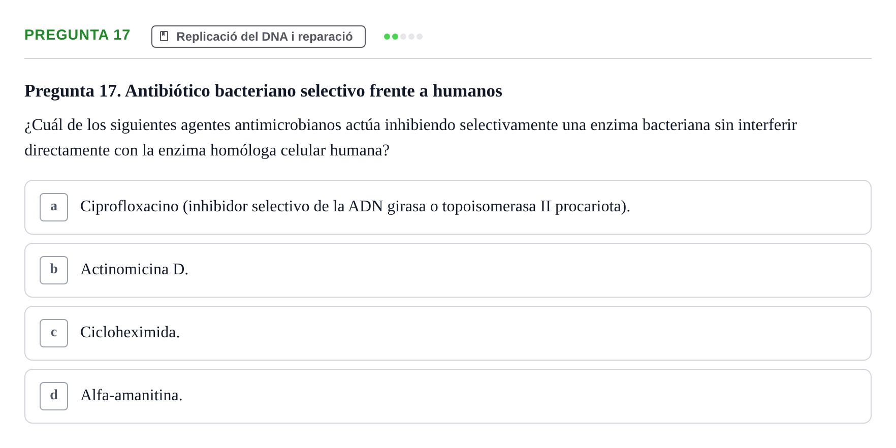 Enunciado: Pregunta 17 · Bioquímica Estructural i Biologia Molecular UAB 2025