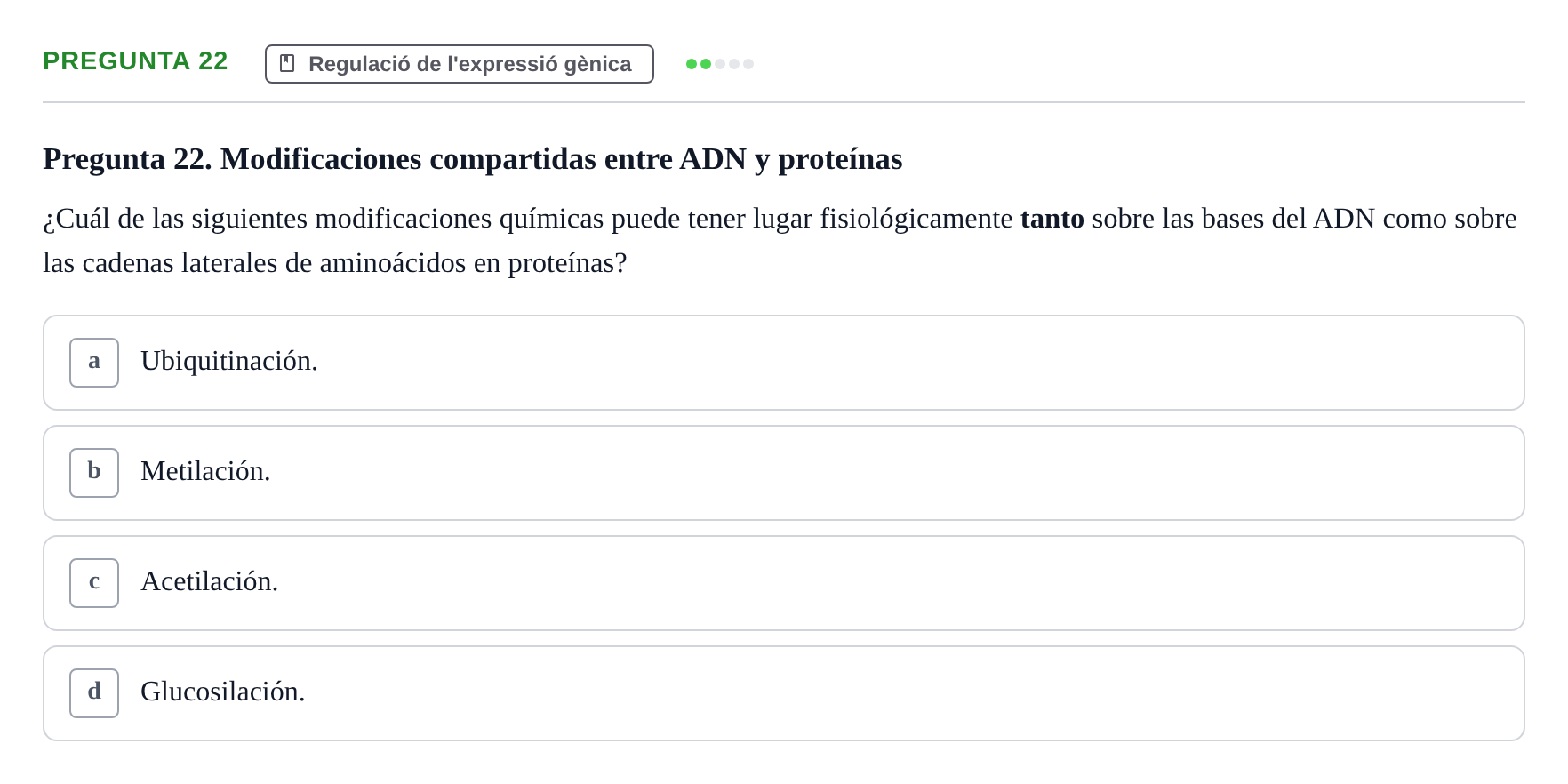 Enunciado: Pregunta 22 · Bioquímica Estructural i Biologia Molecular UAB 2025