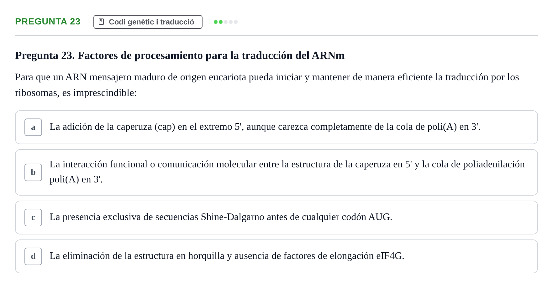 Enunciado: Pregunta 23 · Bioquímica Estructural i Biologia Molecular UAB 2025