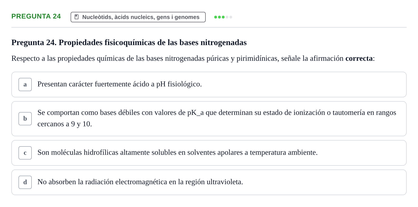 Enunciado: Pregunta 24 · Bioquímica Estructural i Biologia Molecular UAB 2025