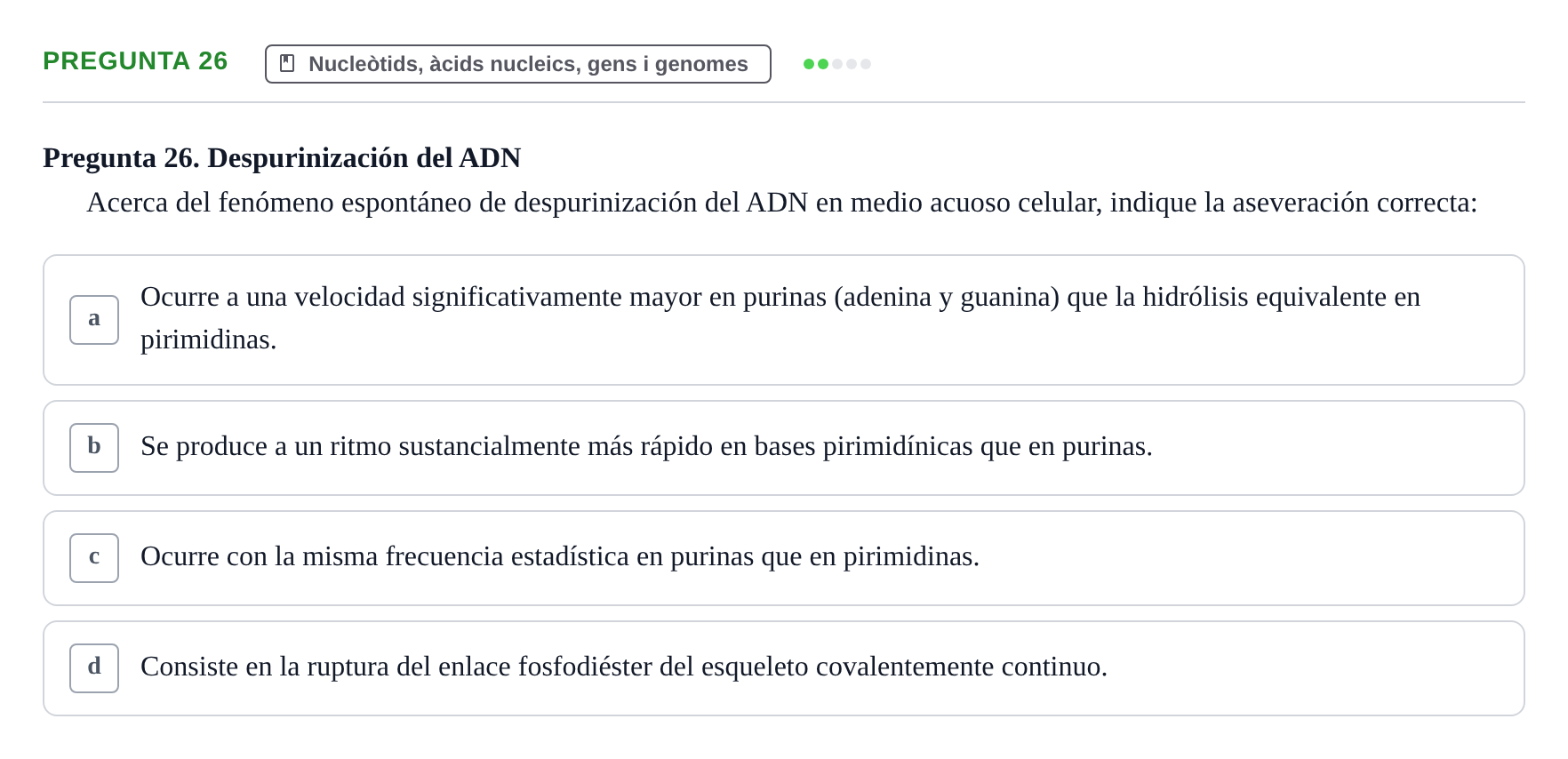 Enunciado: Pregunta 26 · Bioquímica Estructural i Biologia Molecular UAB 2025