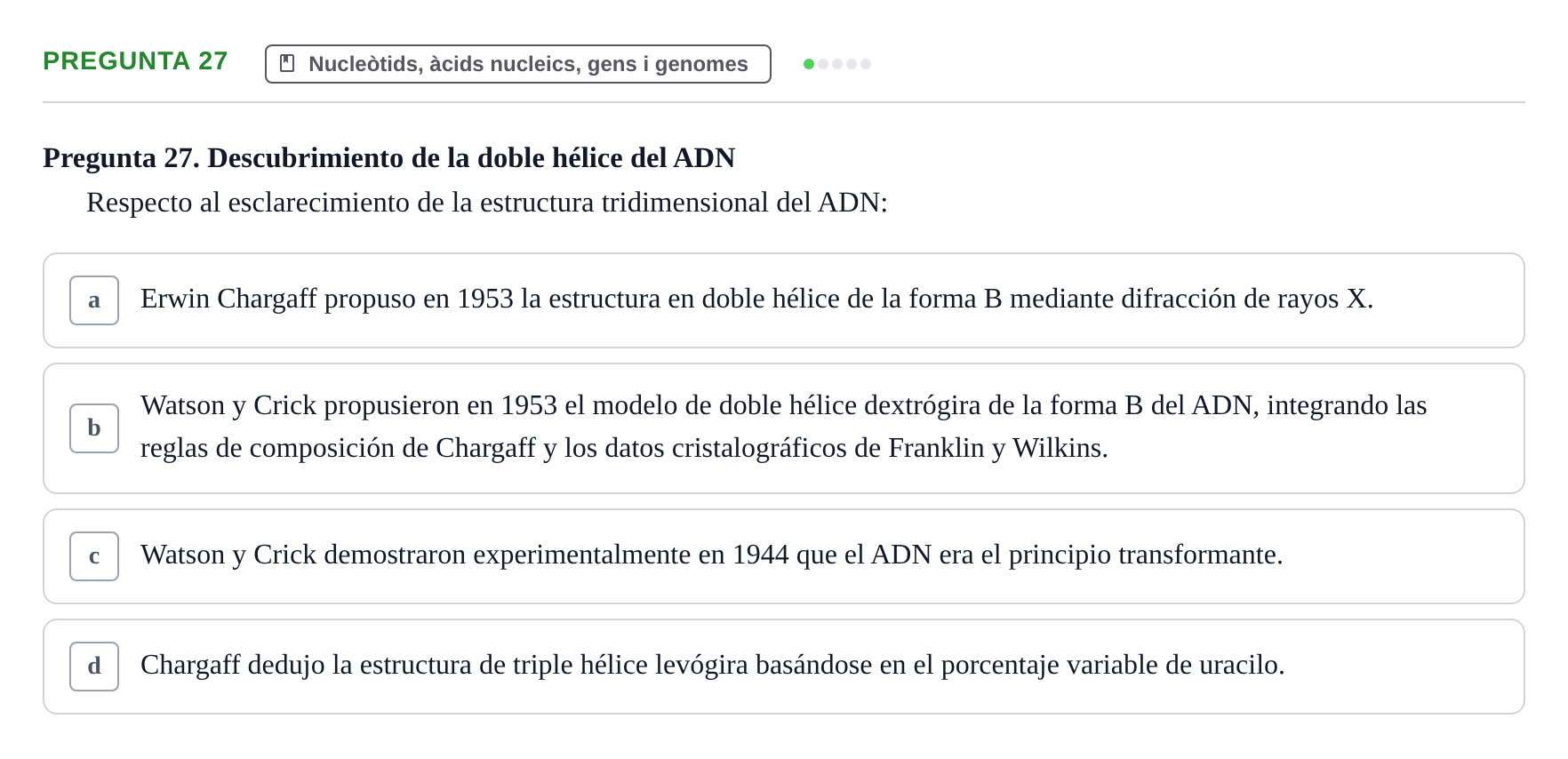 Enunciado: Pregunta 27 · Bioquímica Estructural i Biologia Molecular UAB 2025