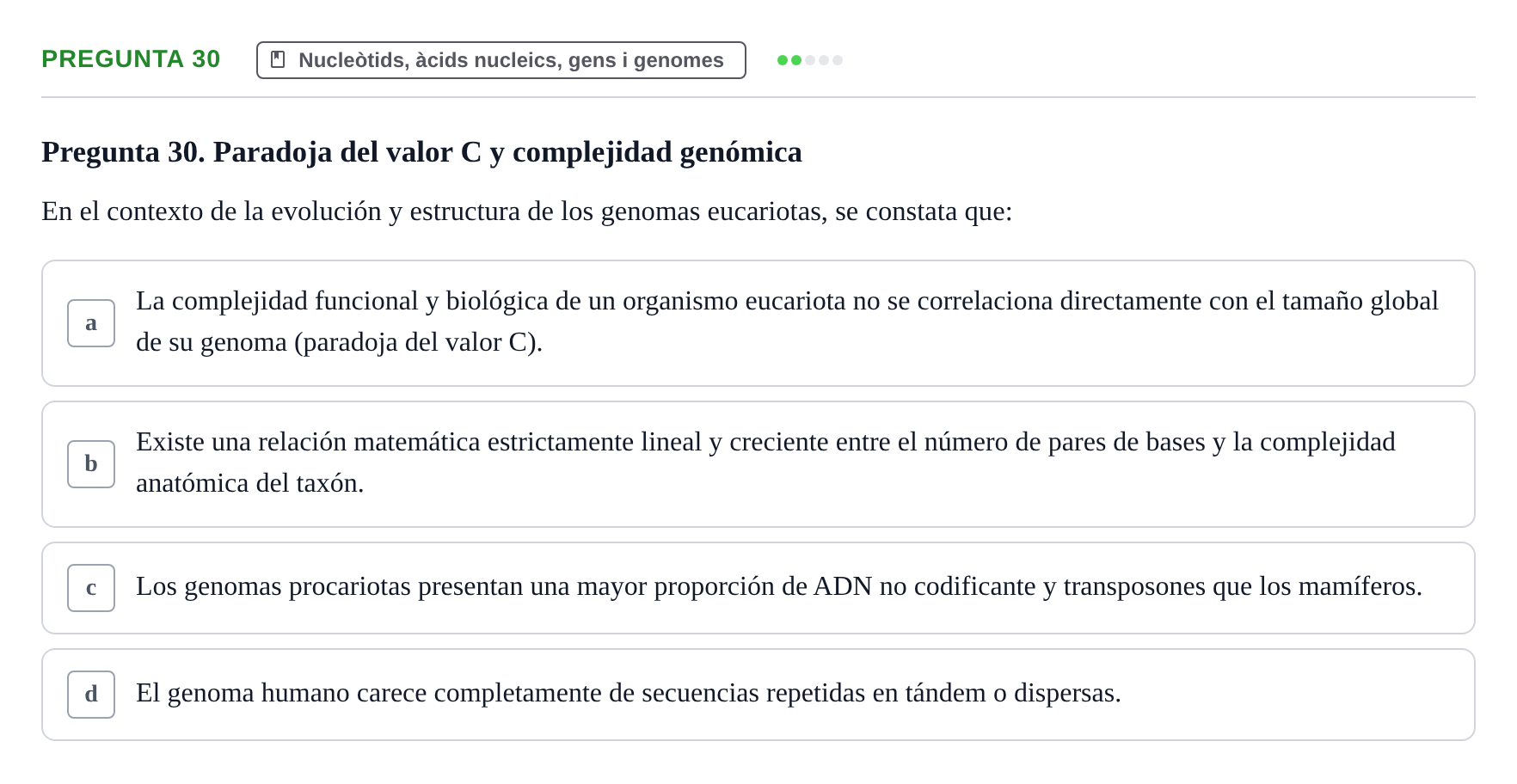 Enunciado: Pregunta 30 · Bioquímica Estructural i Biologia Molecular UAB 2025