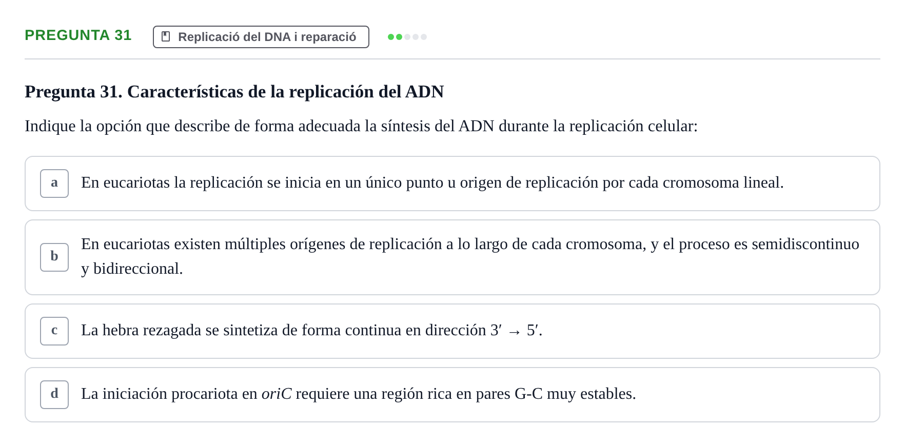 Enunciado: Pregunta 31 · Bioquímica Estructural i Biologia Molecular UAB 2025