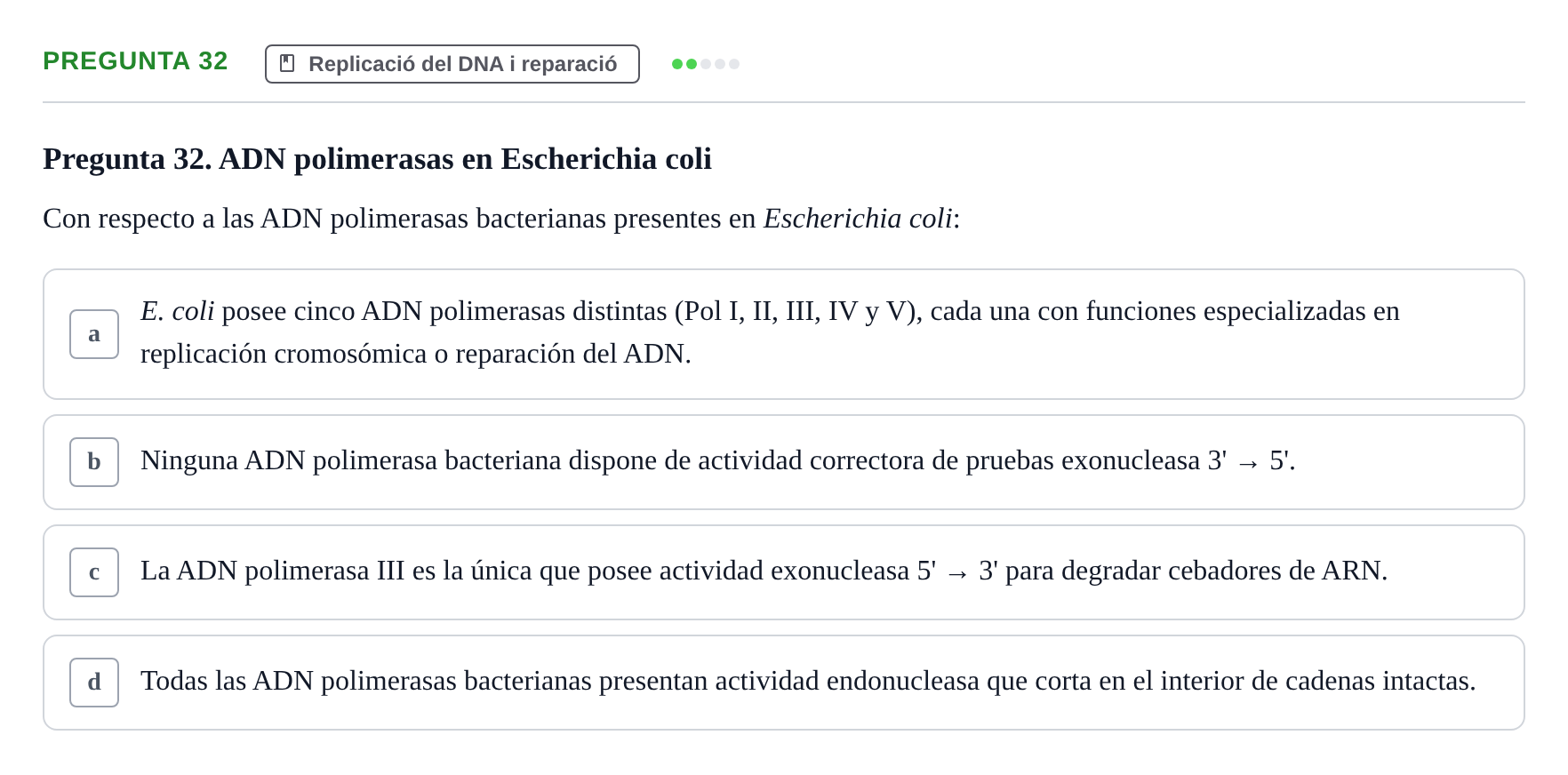 Enunciado: Pregunta 32 · Bioquímica Estructural i Biologia Molecular UAB 2025