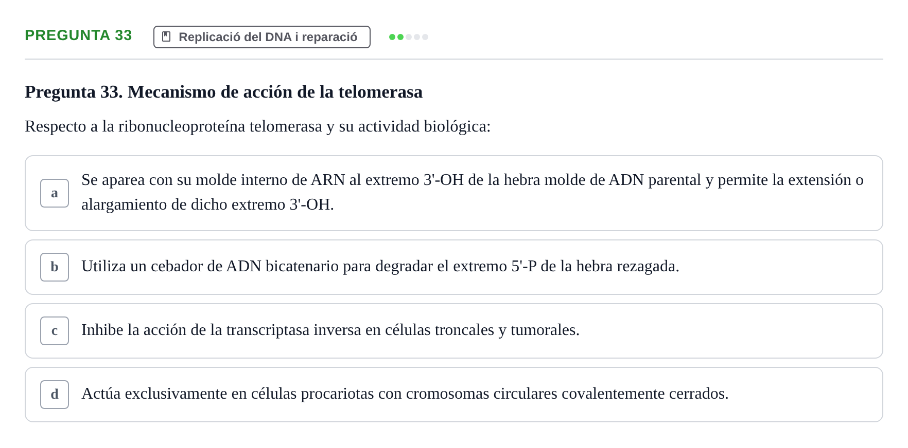 Enunciado: Pregunta 33 · Bioquímica Estructural i Biologia Molecular UAB 2025