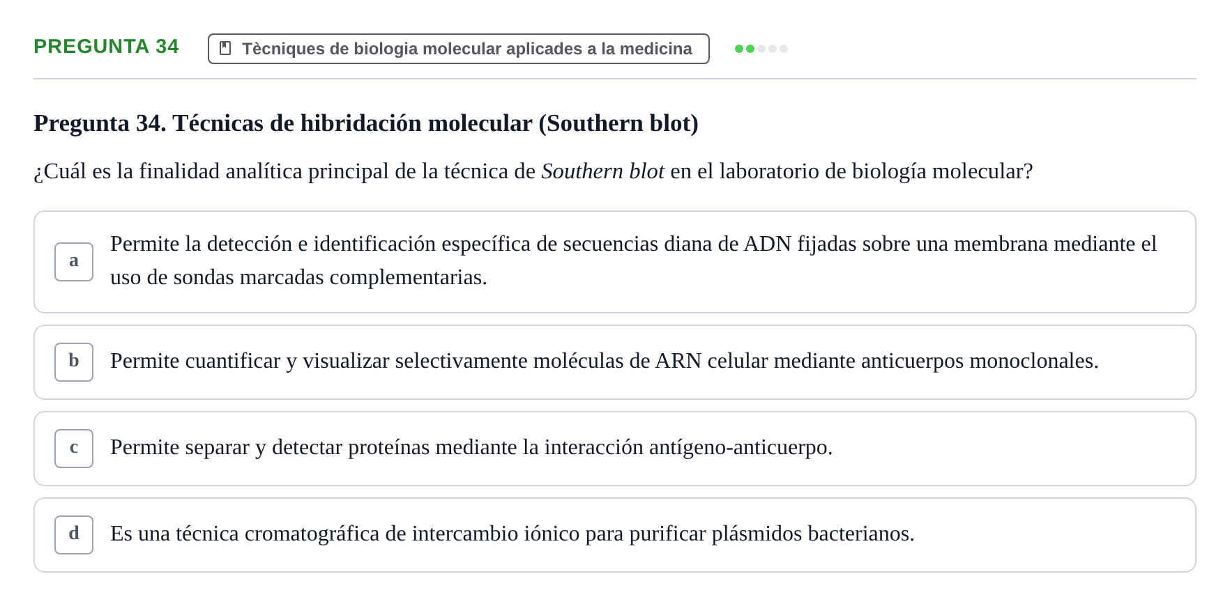 Enunciado: Pregunta 34 · Bioquímica Estructural i Biologia Molecular UAB 2025