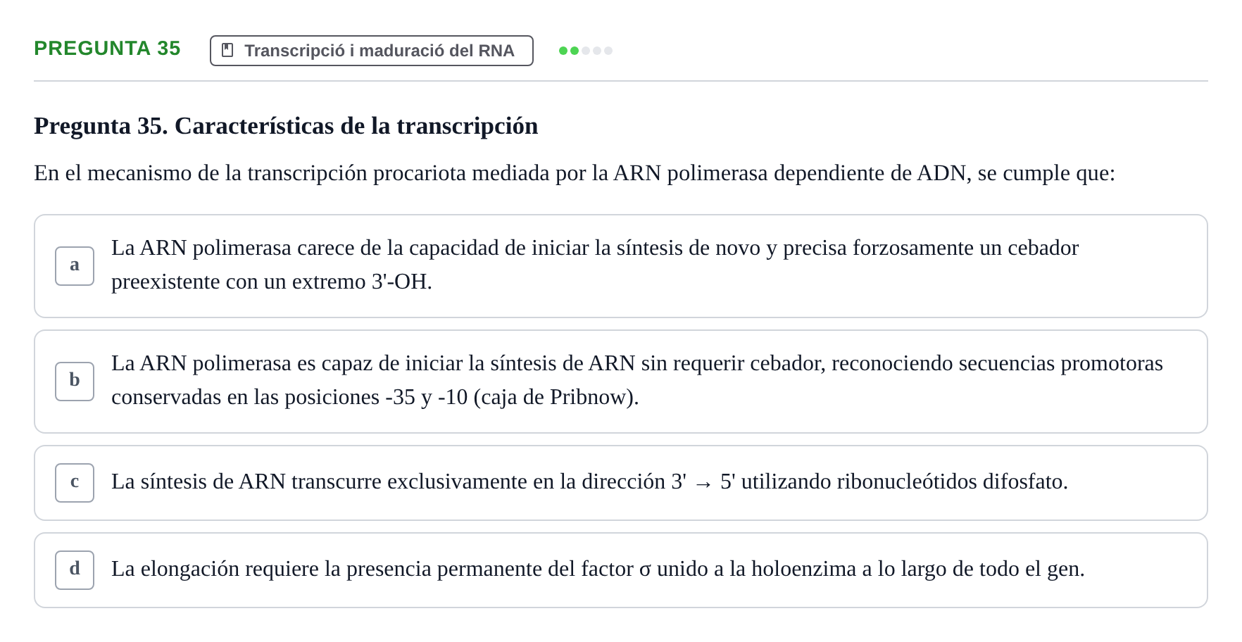 Enunciado: Pregunta 35 · Bioquímica Estructural i Biologia Molecular UAB 2025
