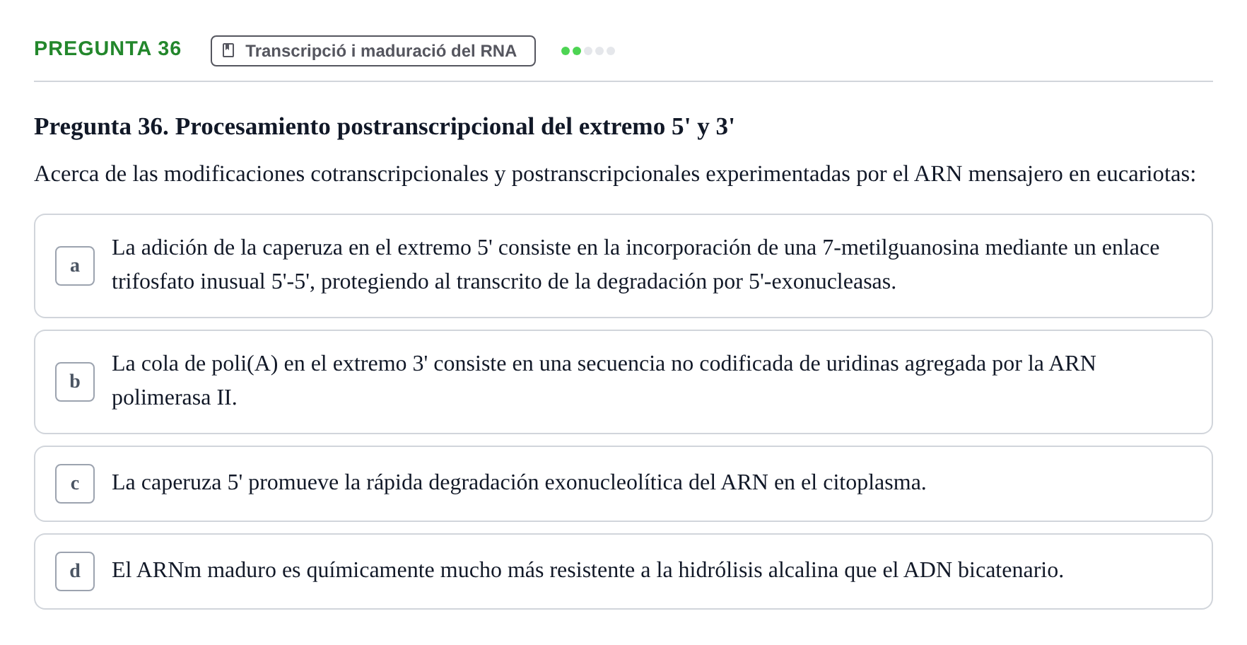 Enunciado: Pregunta 36 · Bioquímica Estructural i Biologia Molecular UAB 2025