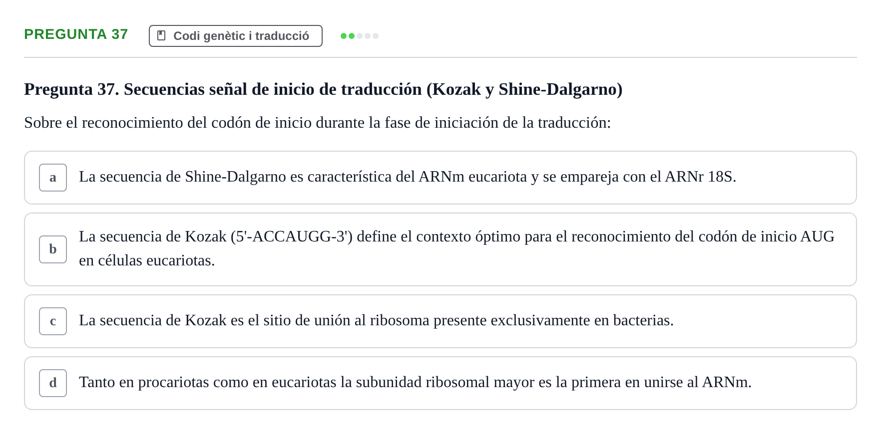 Enunciado: Pregunta 37 · Bioquímica Estructural i Biologia Molecular UAB 2025