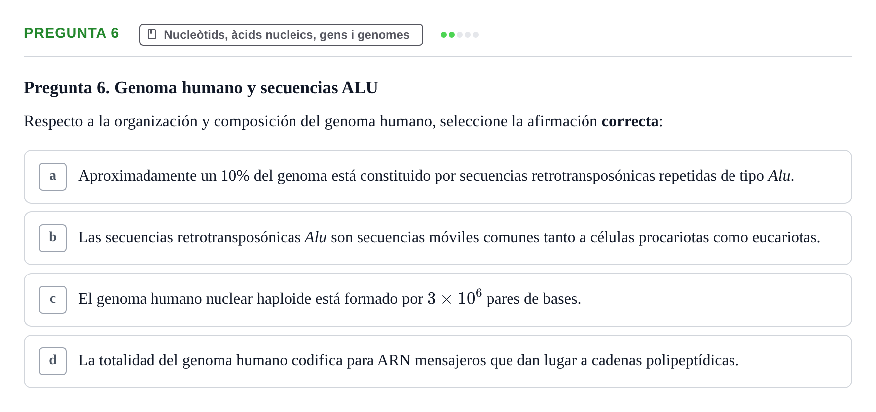 Enunciado: Pregunta 6 · Bioquímica Estructural i Biologia Molecular UAB 2025