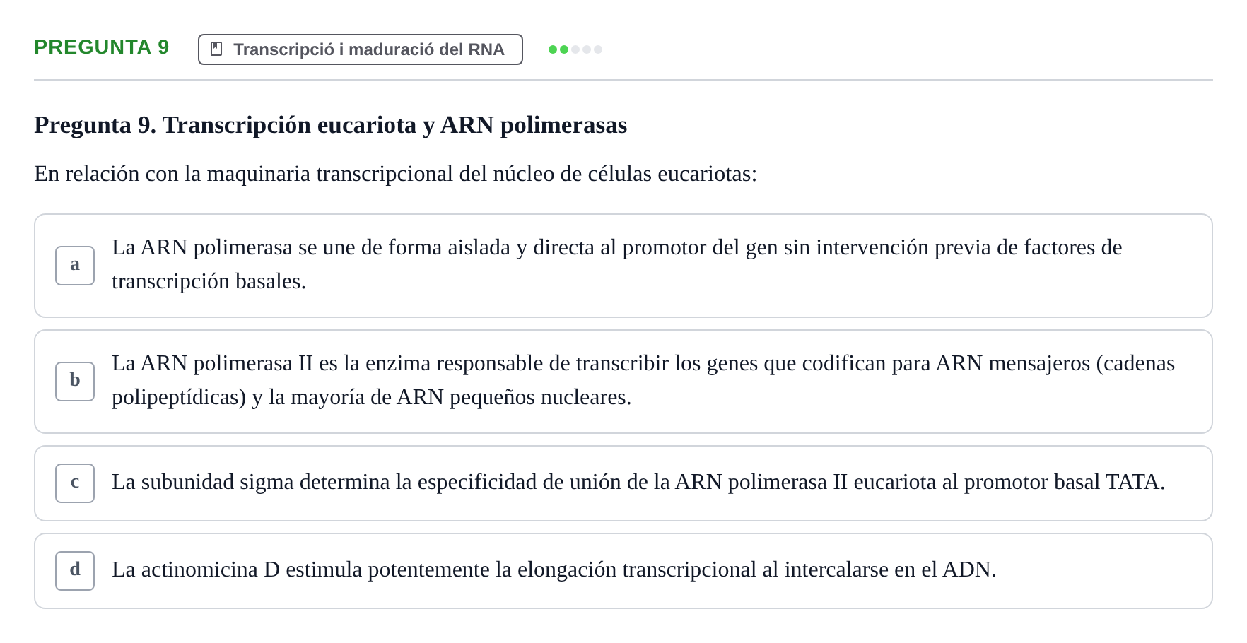 Enunciado: Pregunta 9 · Bioquímica Estructural i Biologia Molecular UAB 2025