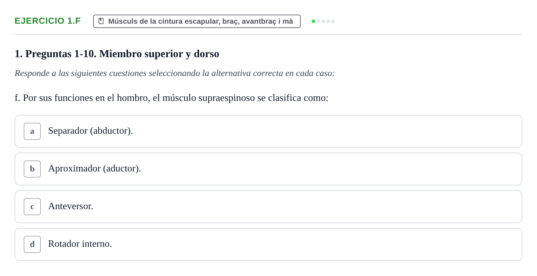 Enunciado: Ejercicio 1.f · Anatomia Humana: Generalitats i Aparell Locomotor UAB 2024