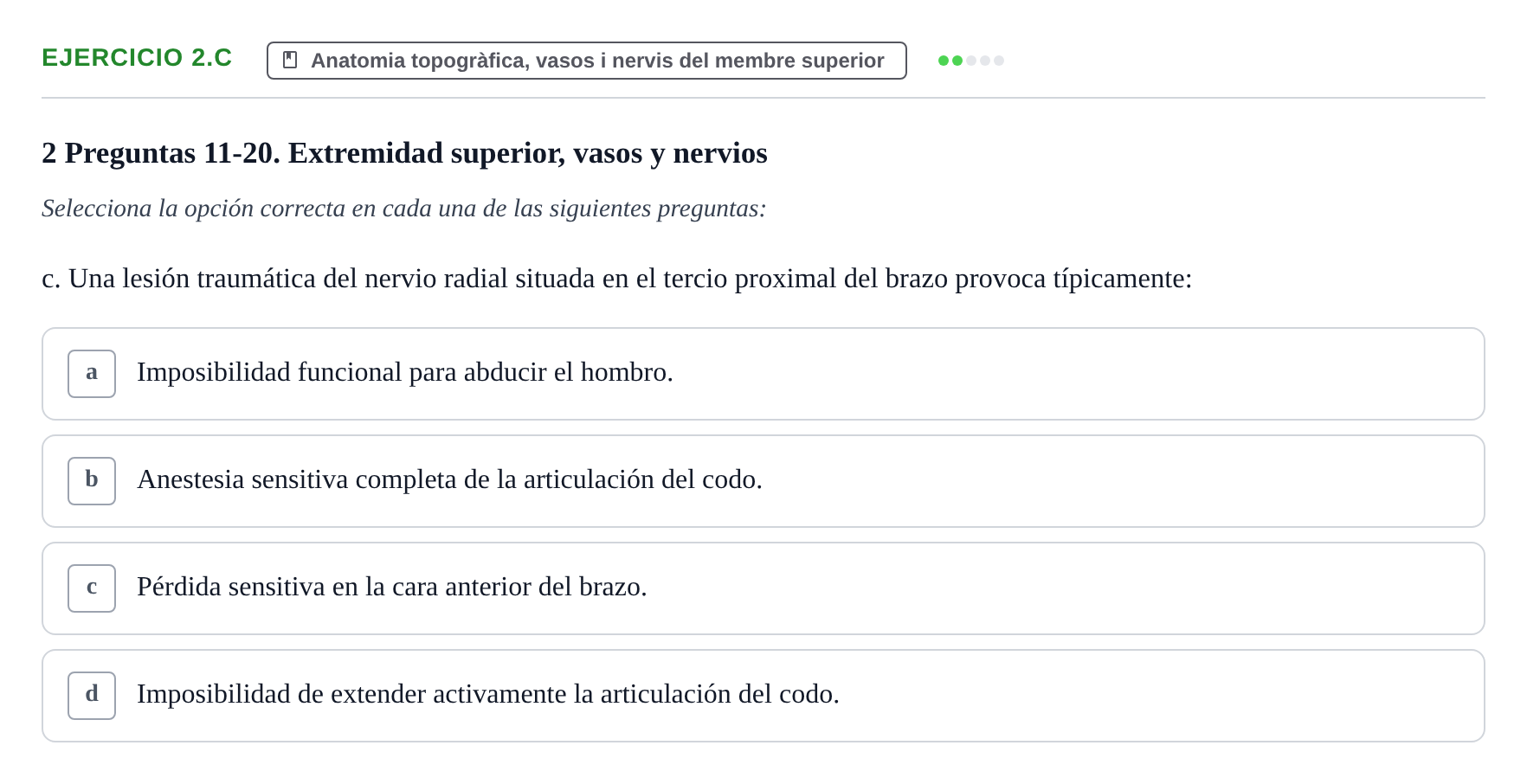 Enunciado: Ejercicio 2.c · Anatomia Humana: Generalitats i Aparell Locomotor UAB 2024