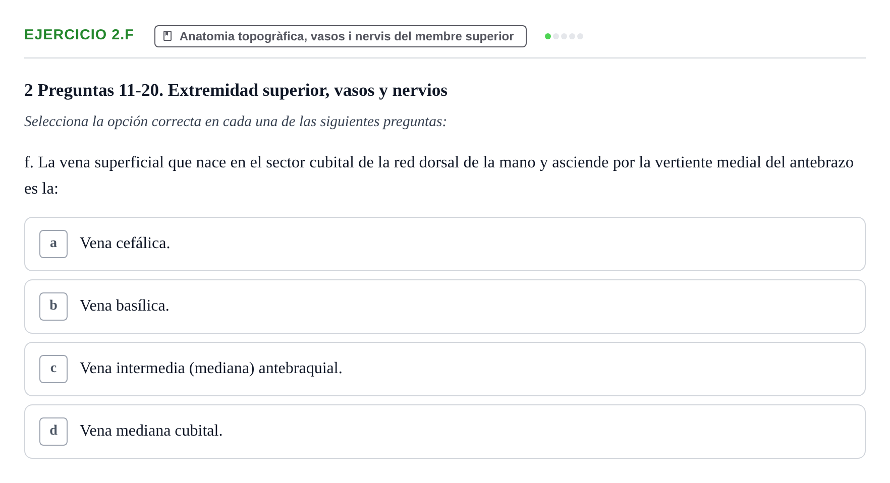 Enunciado: Ejercicio 2.f · Anatomia Humana: Generalitats i Aparell Locomotor UAB 2024