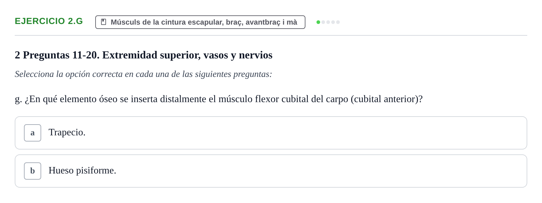Enunciado: Ejercicio 2.g · Anatomia Humana: Generalitats i Aparell Locomotor UAB 2024