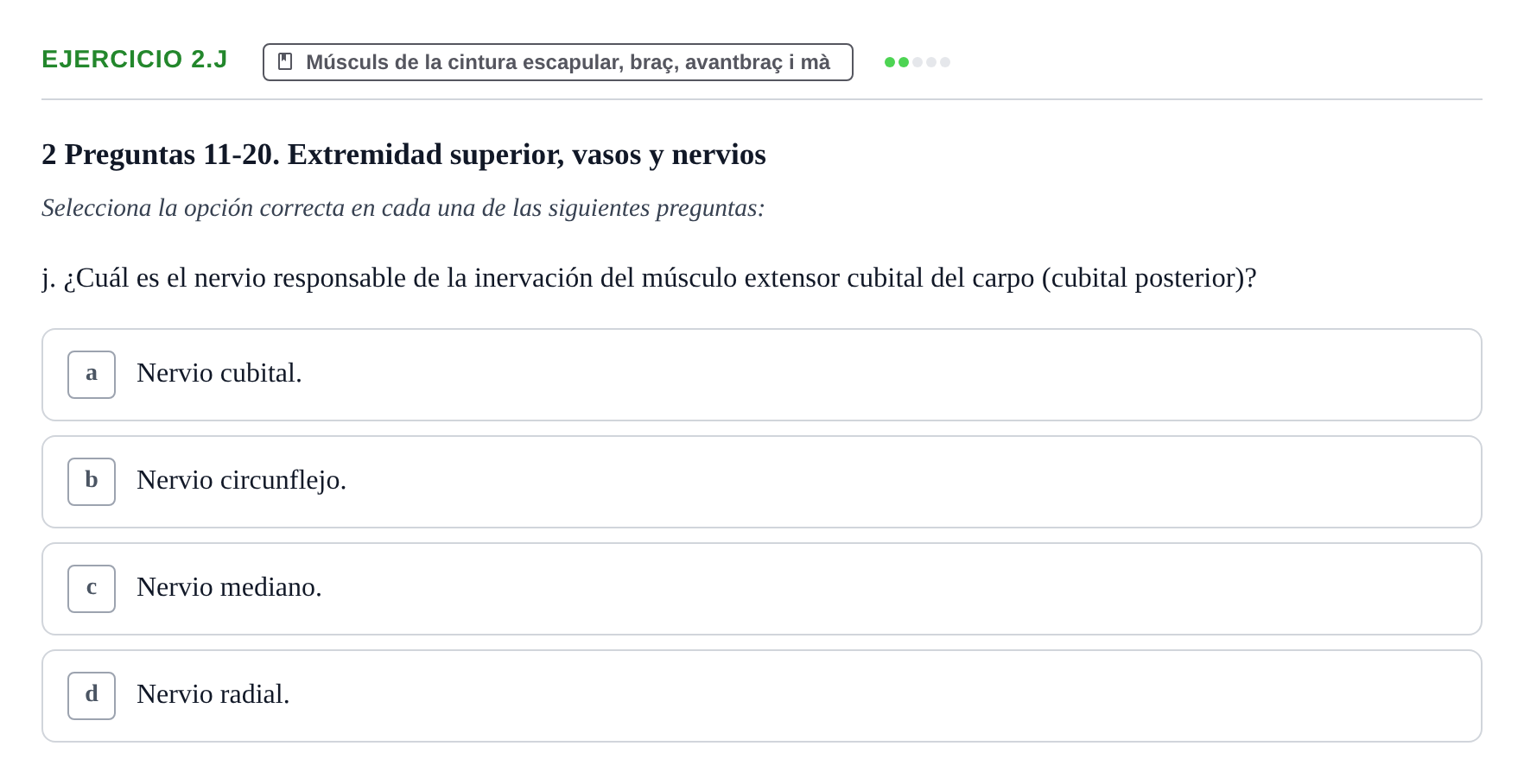 Enunciado: Ejercicio 2.j · Anatomia Humana: Generalitats i Aparell Locomotor UAB 2024