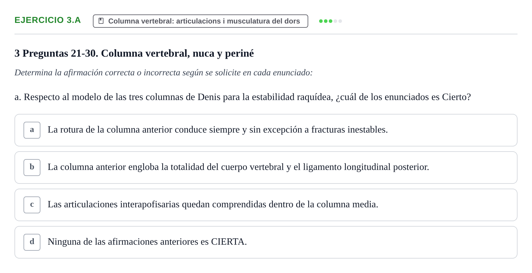Enunciado: Ejercicio 3.a · Anatomia Humana: Generalitats i Aparell Locomotor UAB 2024