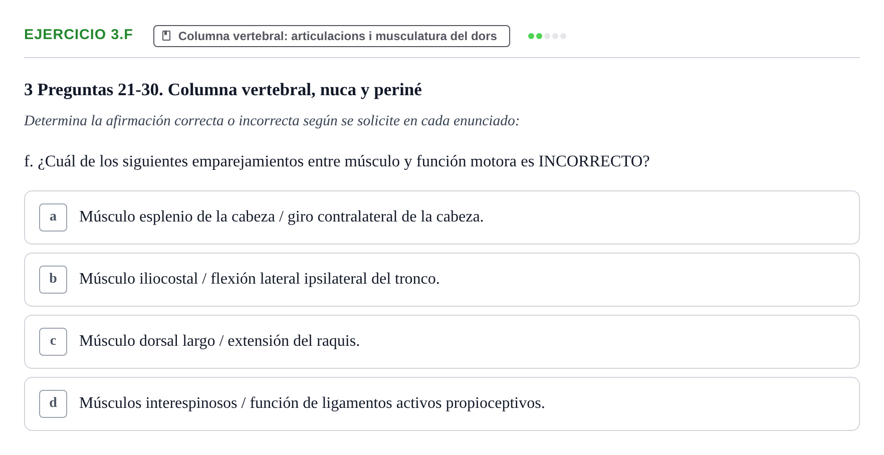 Enunciado: Ejercicio 3.f · Anatomia Humana: Generalitats i Aparell Locomotor UAB 2024