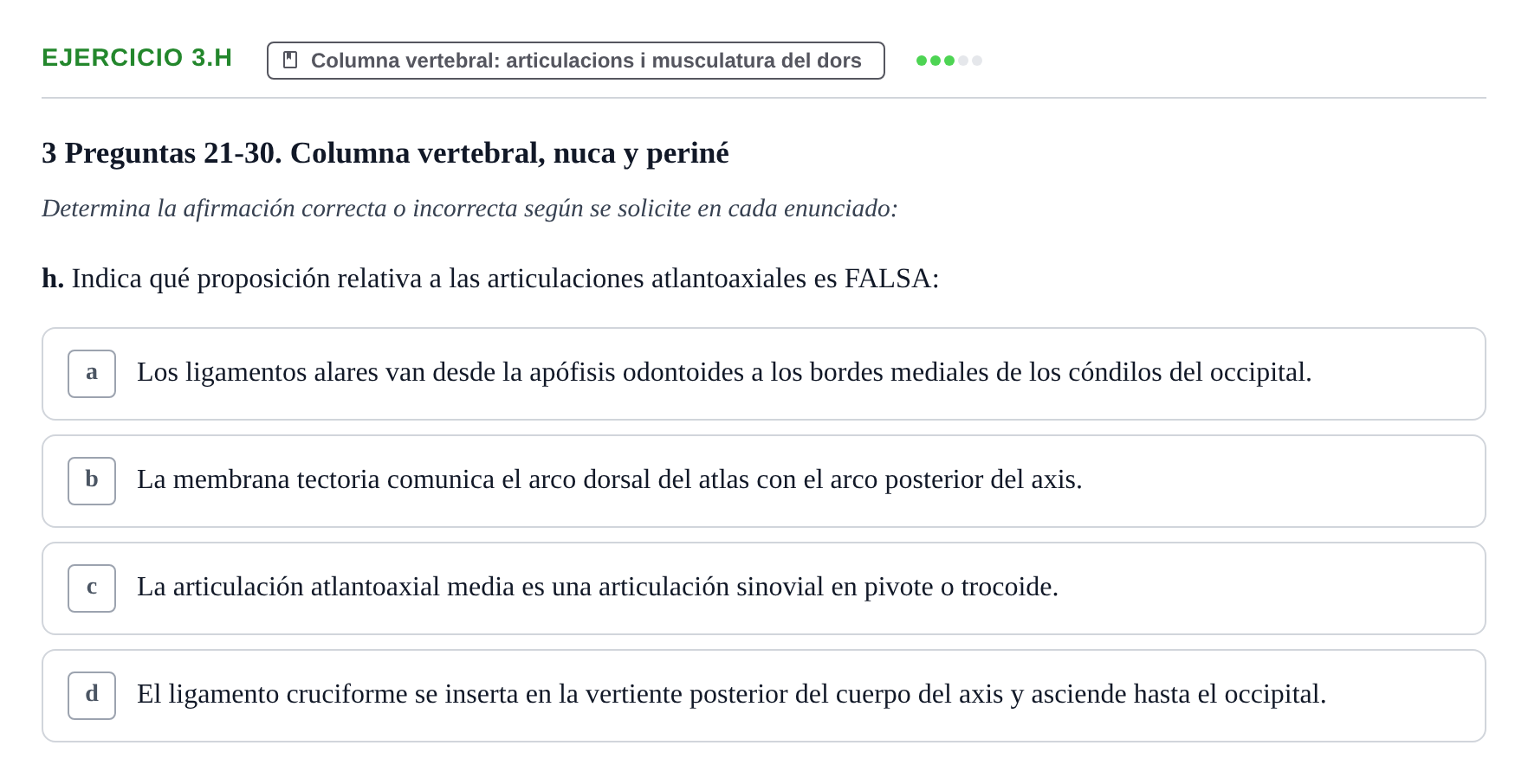 Enunciado: Ejercicio 3.h · Anatomia Humana: Generalitats i Aparell Locomotor UAB 2024