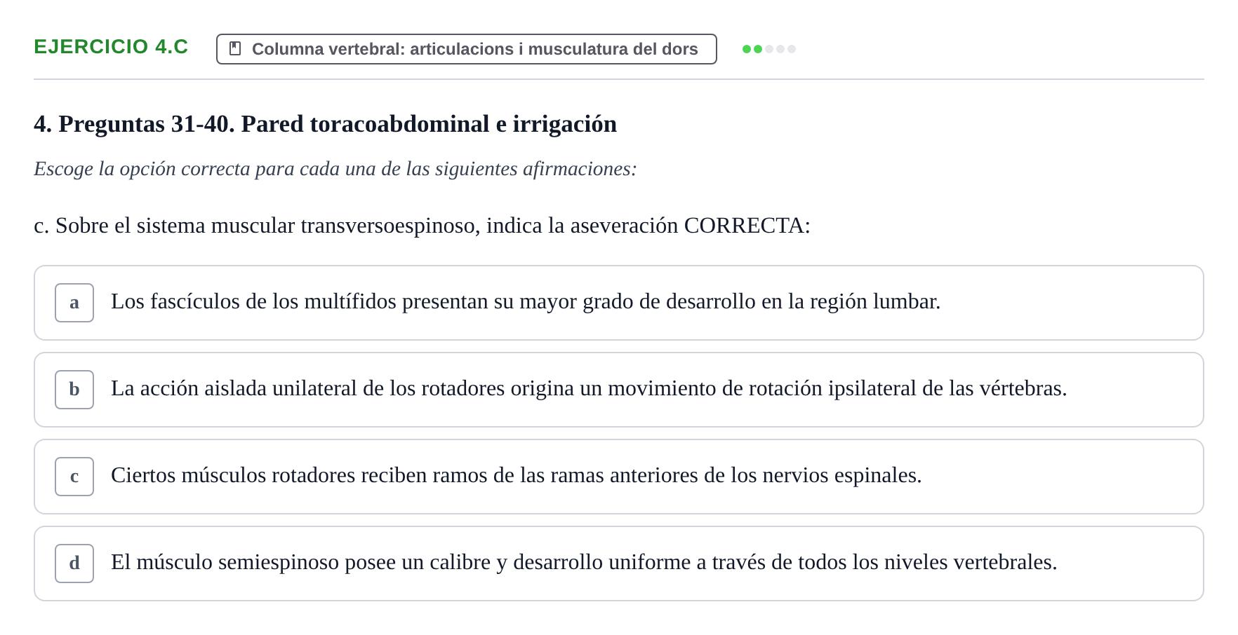 Enunciado: Ejercicio 4.c · Anatomia Humana: Generalitats i Aparell Locomotor UAB 2024