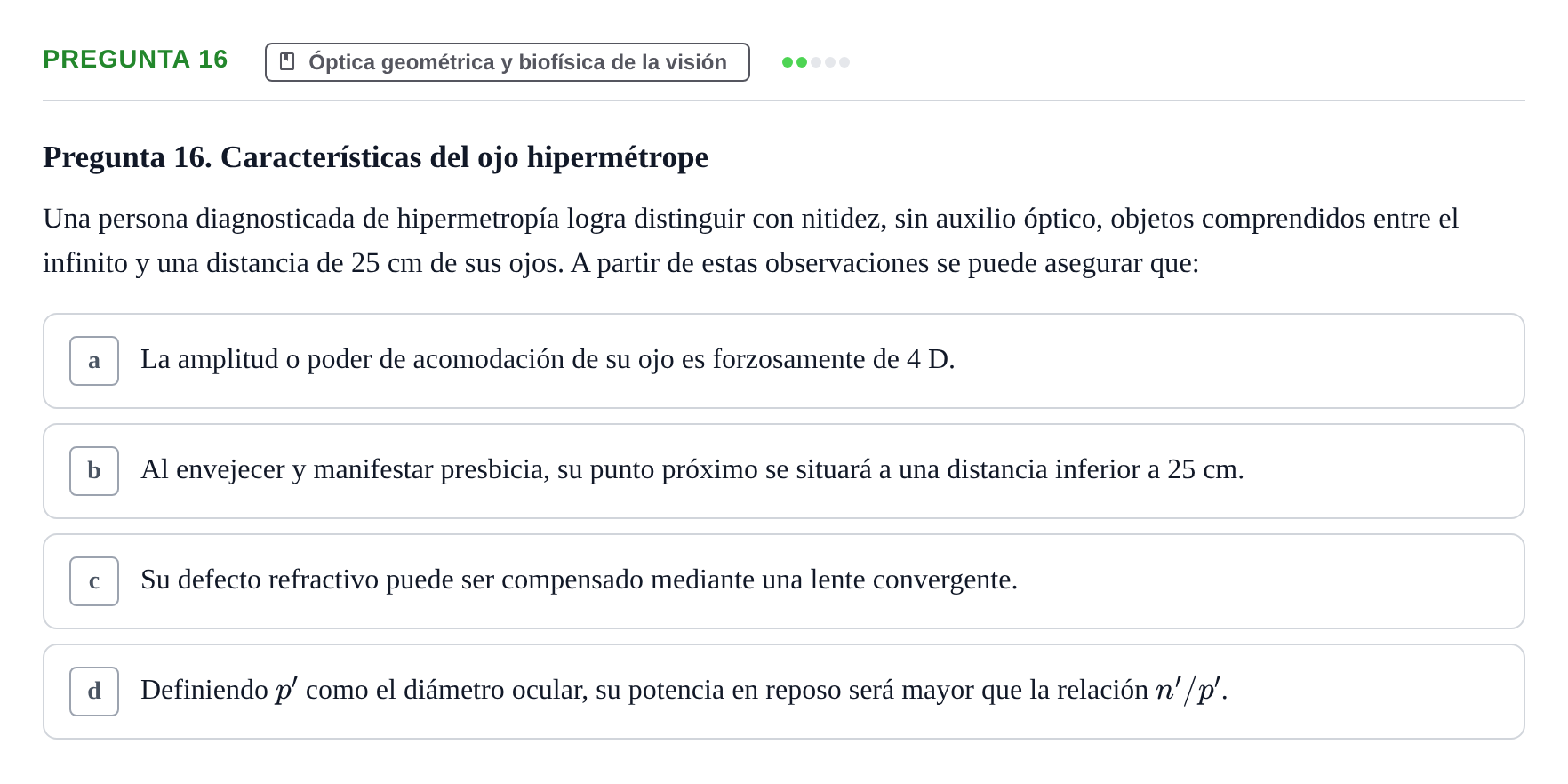 Enunciado: Pregunta 16 · Biofísica UAB 2022