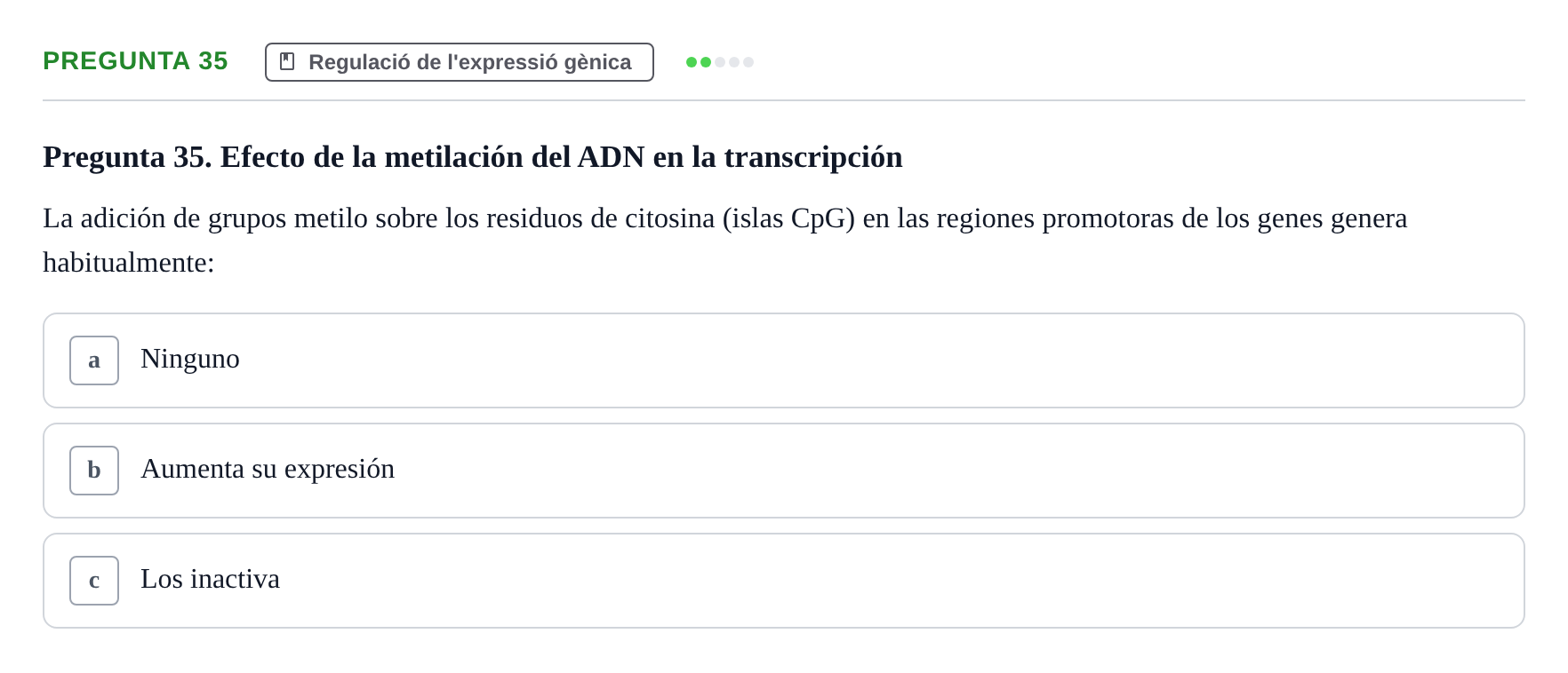Enunciado: Pregunta 35 · Bioquímica Estructural i Biologia Molecular UAB Examen Parcial Final de Biología Molecular
