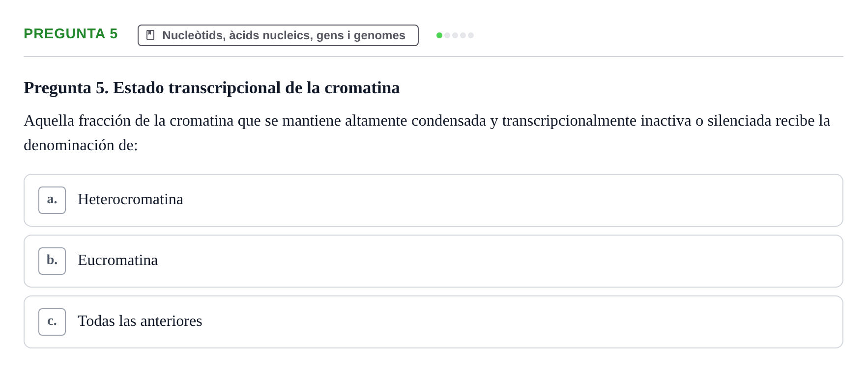 Enunciado: Pregunta 5 · Bioquímica Estructural i Biologia Molecular UAB Examen Parcial Final de Biología Molecular
