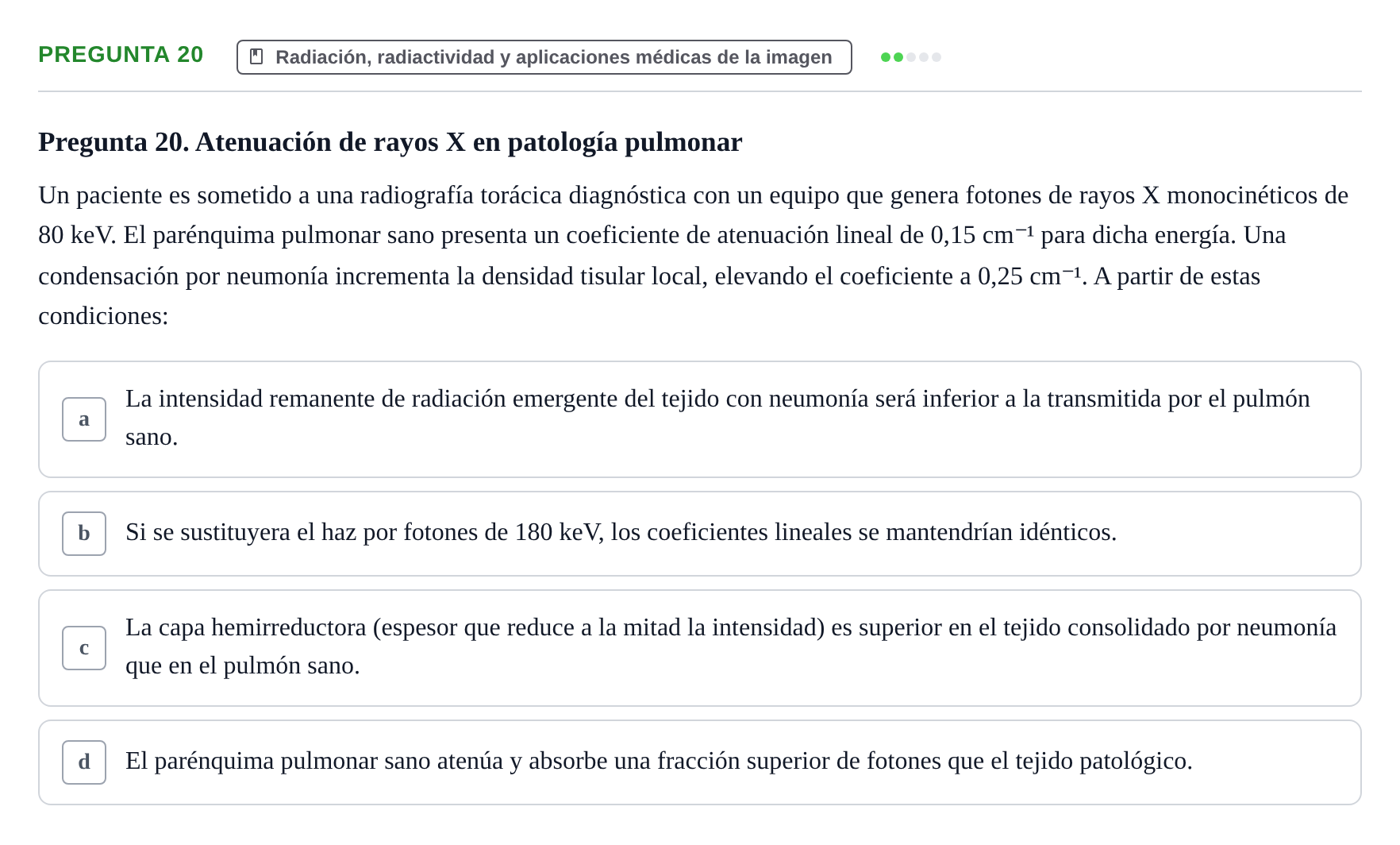Enunciado: Pregunta 20 · Biofísica UAB Examen Segundo Parcial de Biofísica