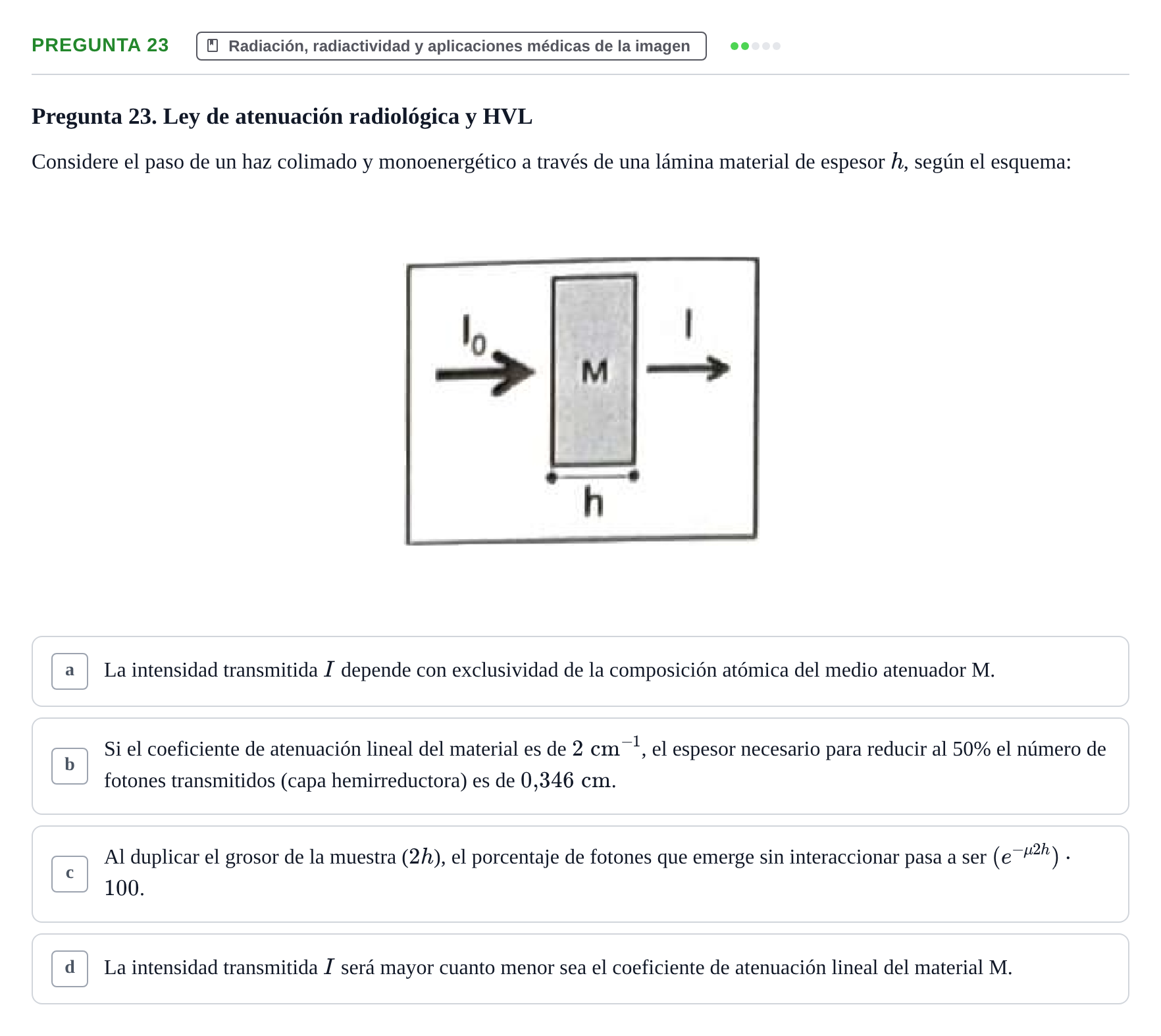 Enunciado: Pregunta 23 · Biofísica UAB Examen Segundo Parcial de Biofísica