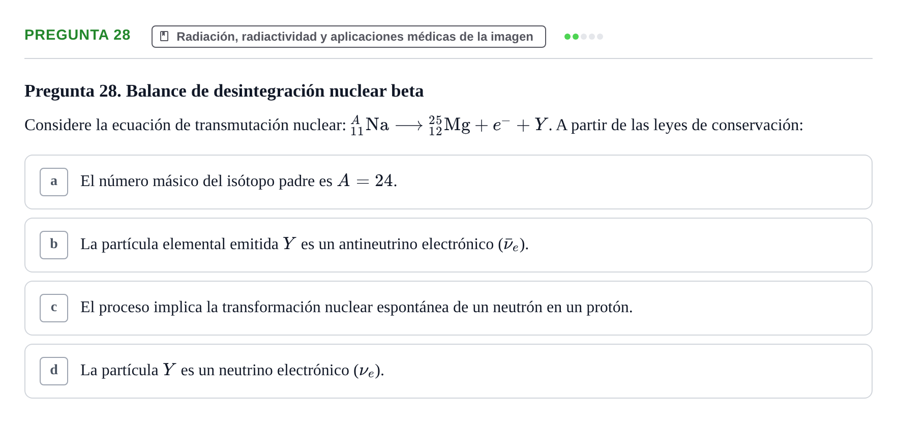 Enunciado: Pregunta 28 · Biofísica UAB Examen Segundo Parcial de Biofísica