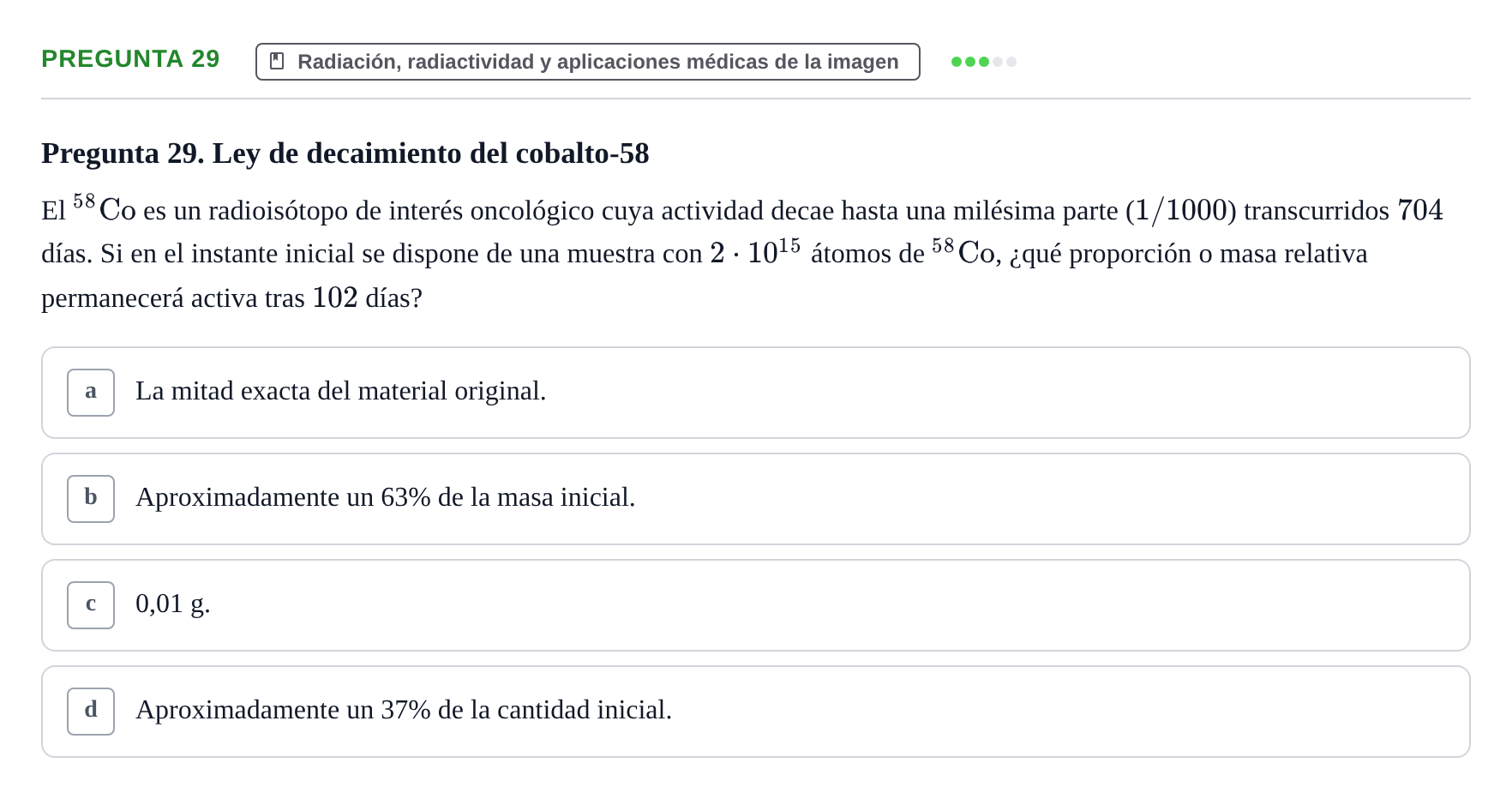 Enunciado: Pregunta 29 · Biofísica UAB Examen Segundo Parcial de Biofísica