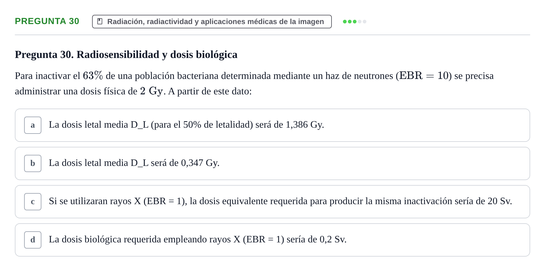 Enunciado: Pregunta 30 · Biofísica UAB Examen Segundo Parcial de Biofísica