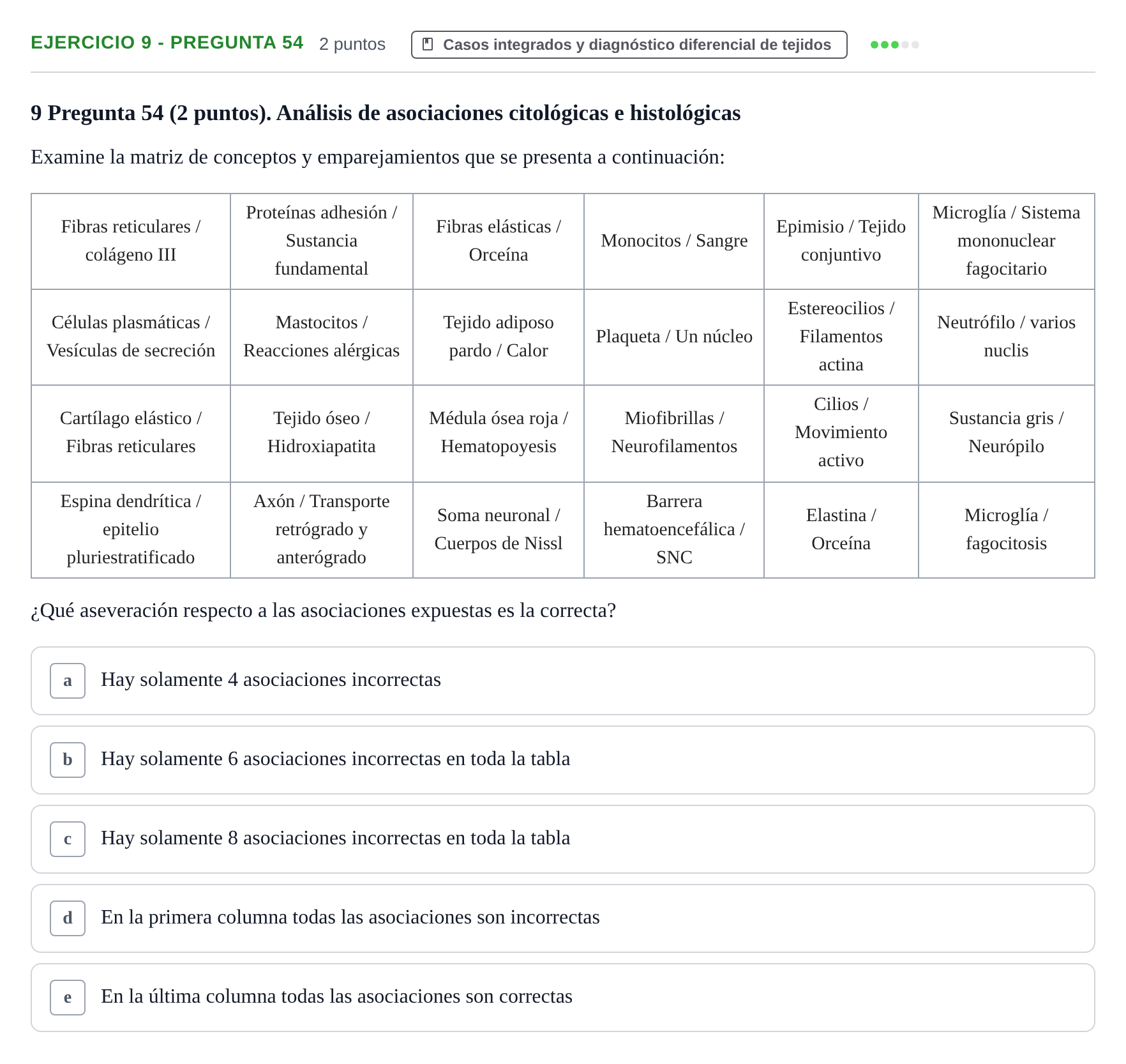 Enunciado: Ejercicio 9 - Pregunta 54 · Histología UAB 2023