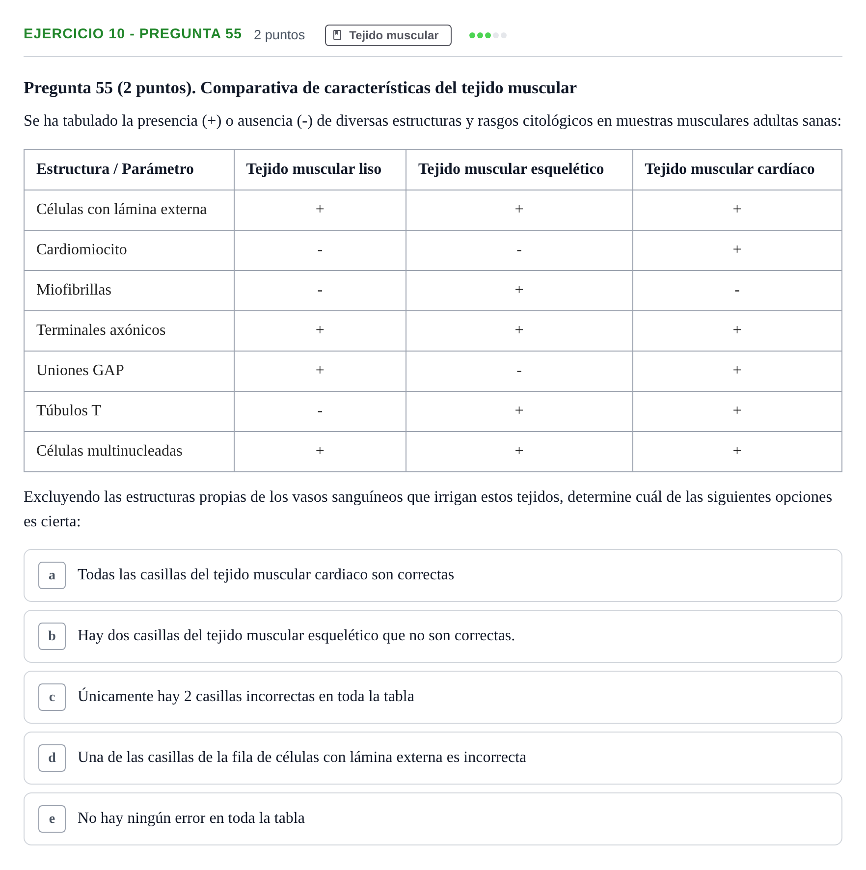 Enunciado: Ejercicio 10 - Pregunta 55 · Histología UAB 2023